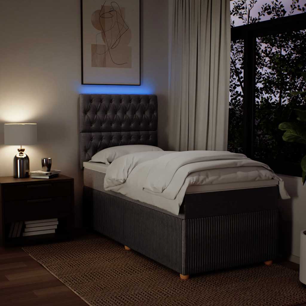 Pat box spring cu saltea, gri taupe, 90x190 cm, textil