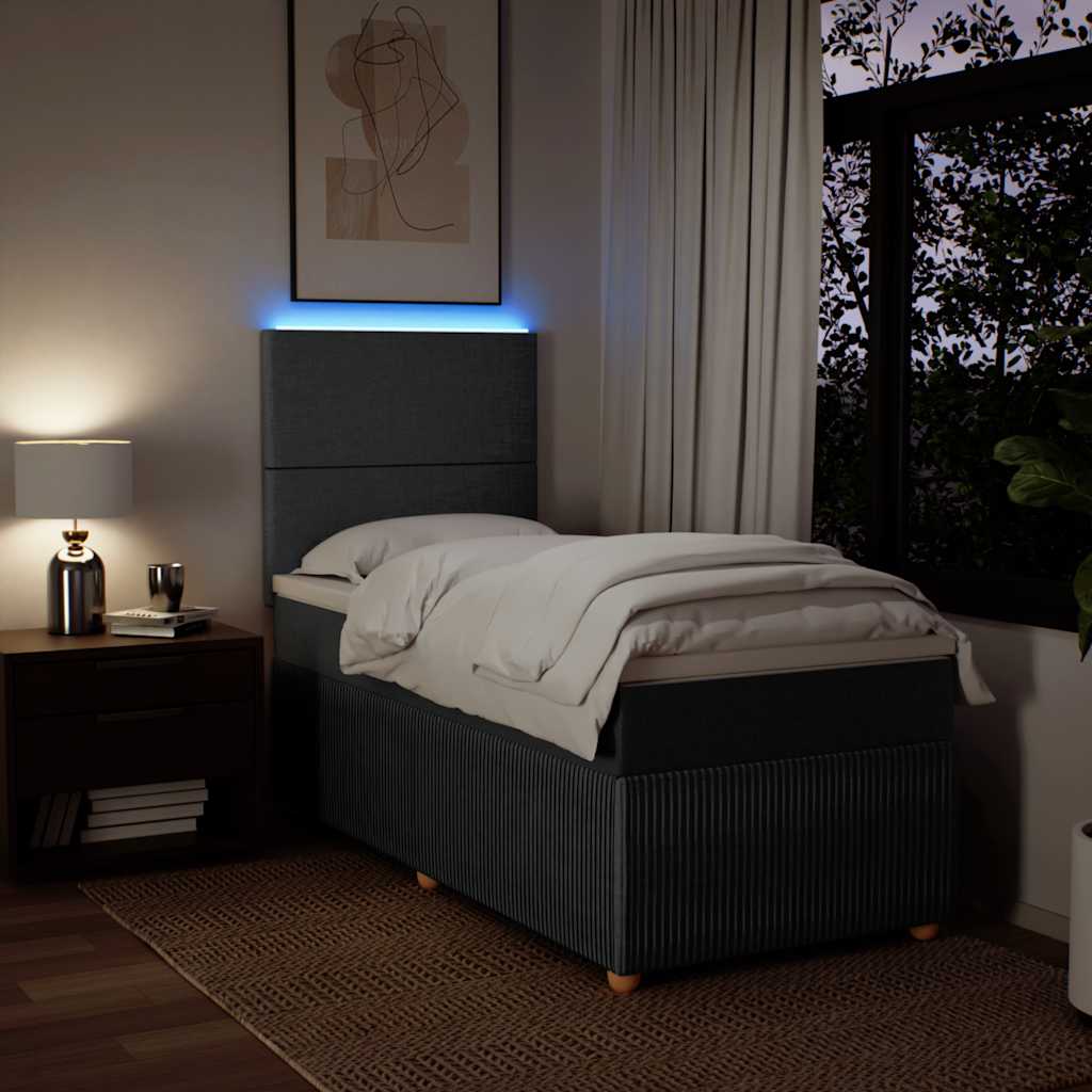 Pat box spring cu saltea, gri închis, 100x200 cm, textil