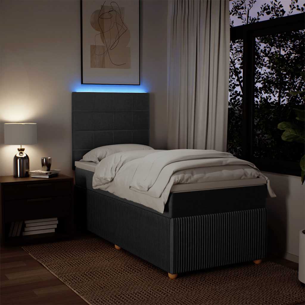 Pat box spring cu saltea, gri închis, 100x200 cm, textil