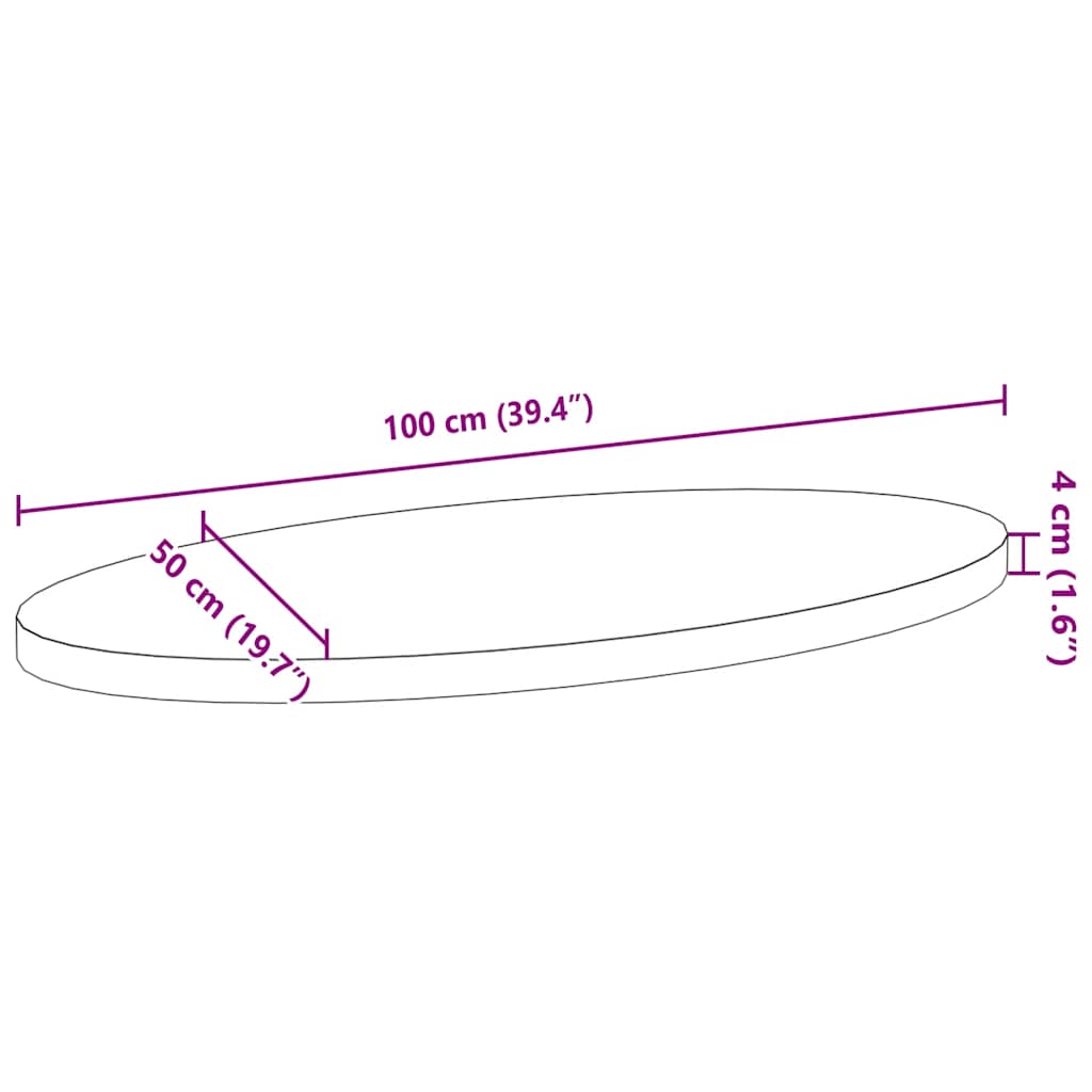 Blat de masă maro închis 100x50x4 cm lemn masiv de stejar oval