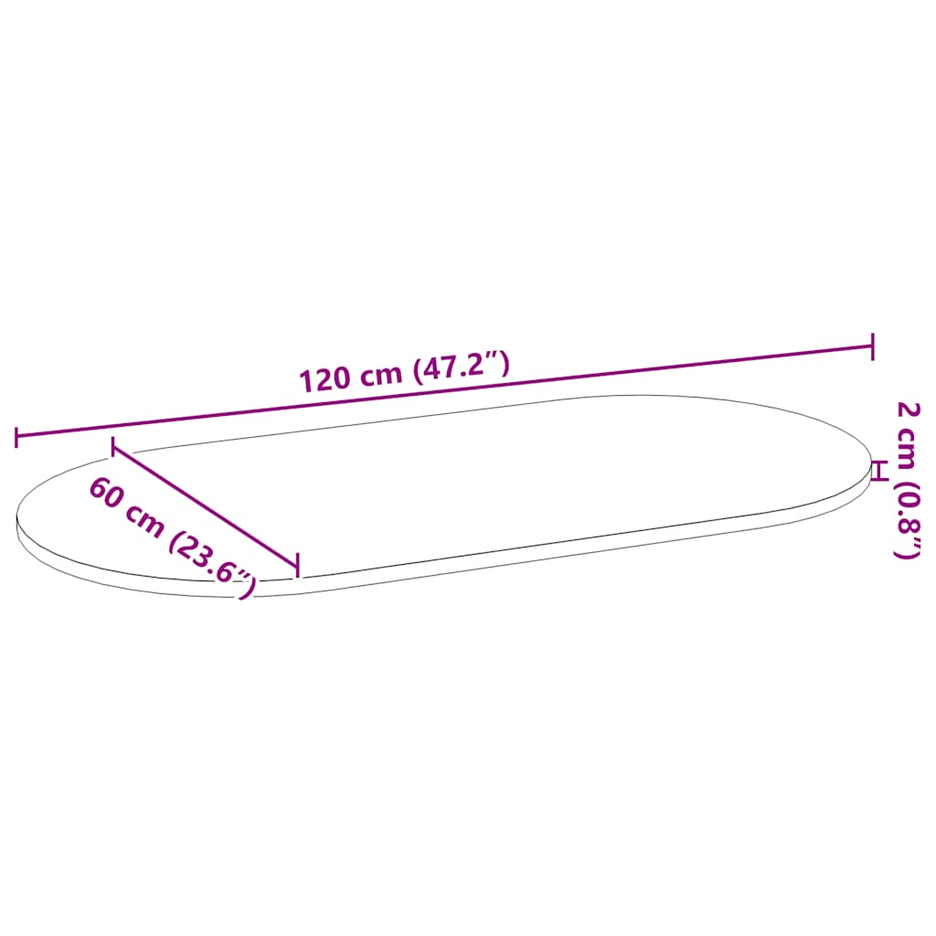 Blat de masă maro închis 120x60x2 cm lemn masiv de stejar oval