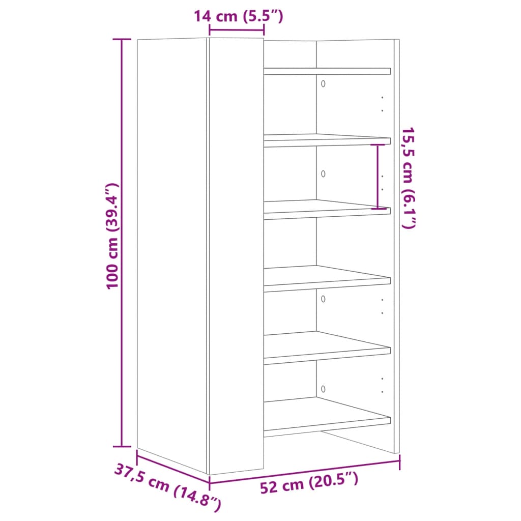 Pantofar, stejar fumuriu, 52x37,5x100 cm, lemn prelucrat