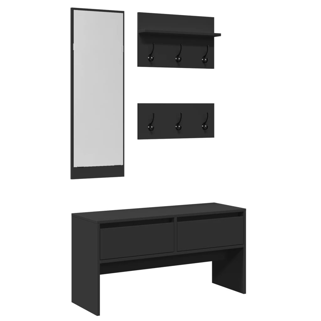 Set de mobilier pentru hol, 4 piese, negru, lemn prelucrat