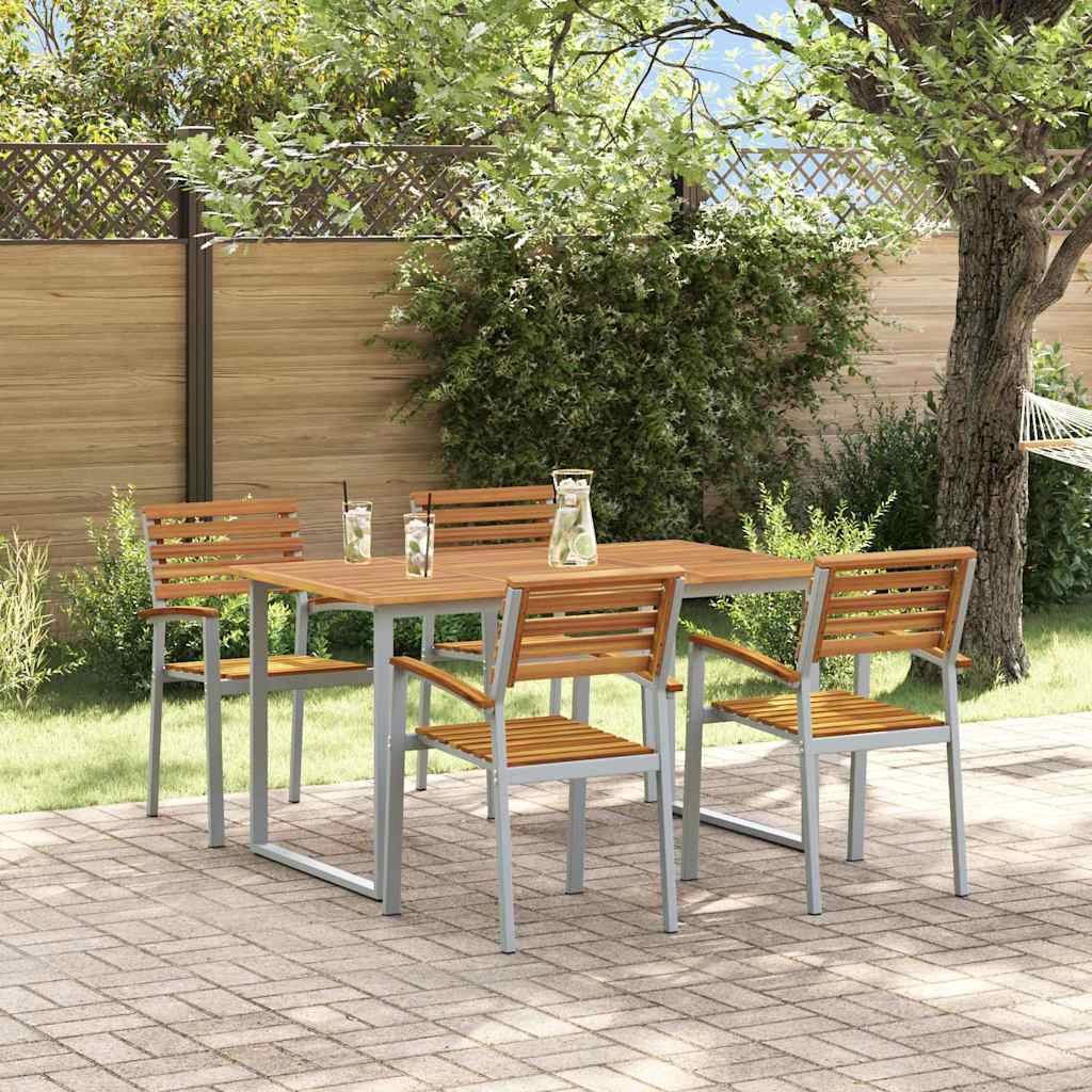 Set de masă pentru grădină 5 pcs Gri Lemn Solid de Acacia