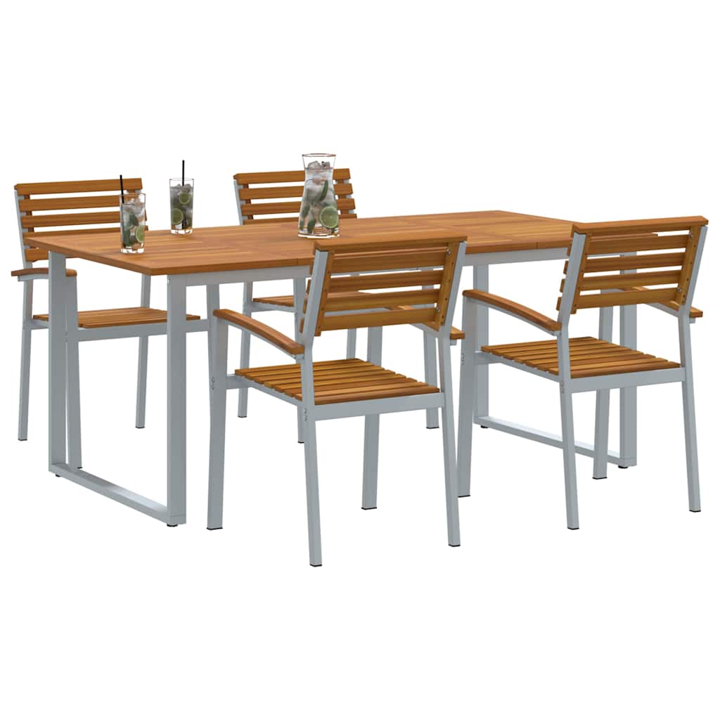 Set de masă pentru grădină 5 pcs Gri Lemn Solid de Acacia