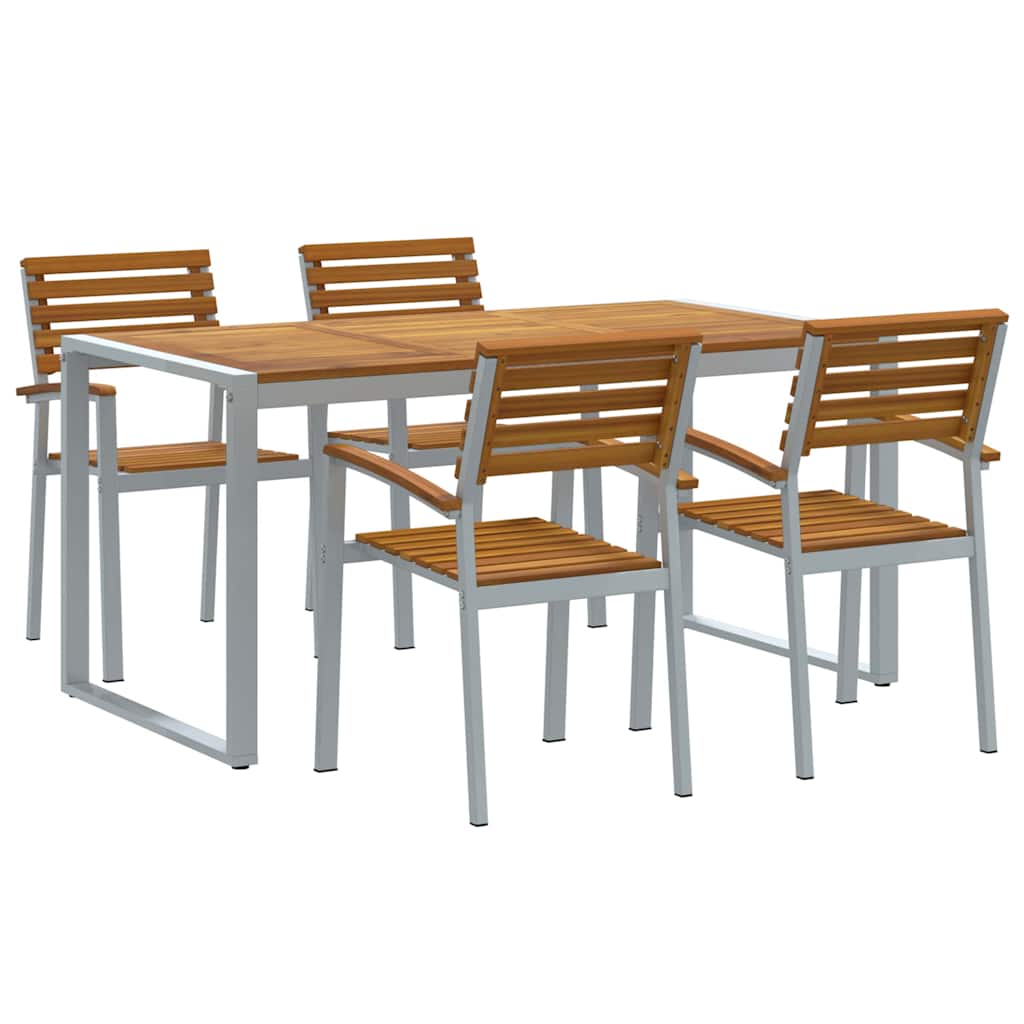 Set de masă pentru grădină 5 pcs Gri Lemn Solid de Acacia