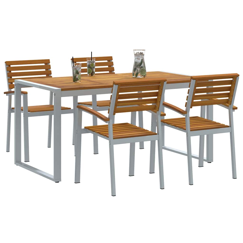 Set de masă pentru grădină 5 pcs Gri Lemn Solid de Acacia