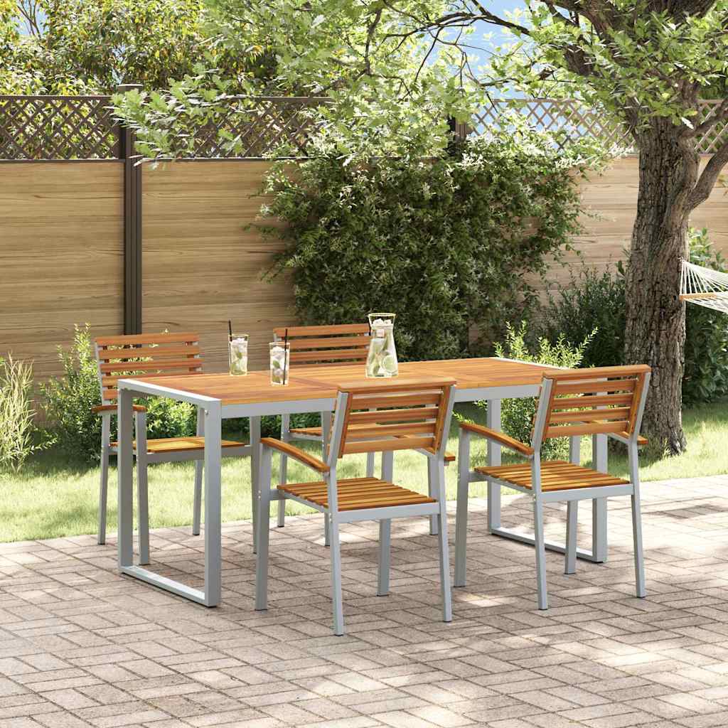 Set de masă pentru grădină 5 pcs Gri Lemn Solid de Acacia