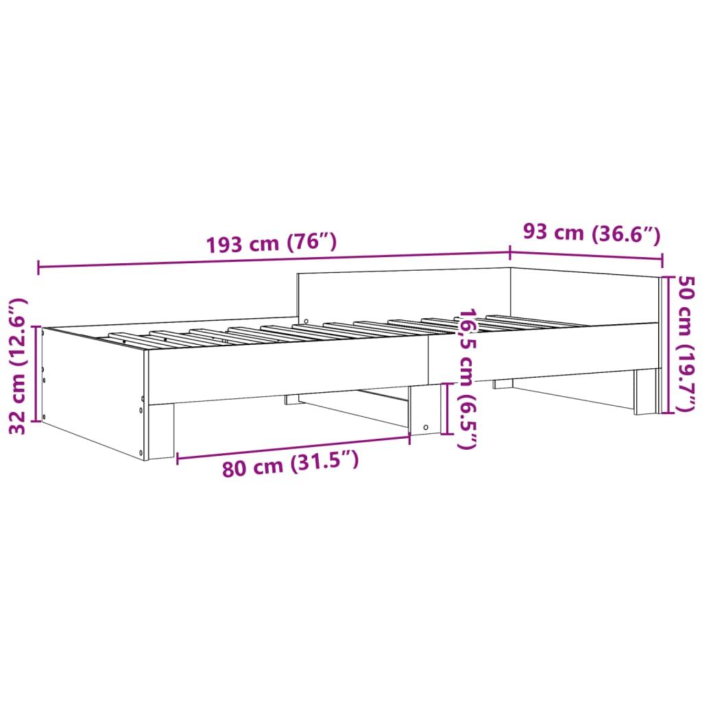 Cadru de pat, gri beton, 90x190 cm, lemn prelucrat