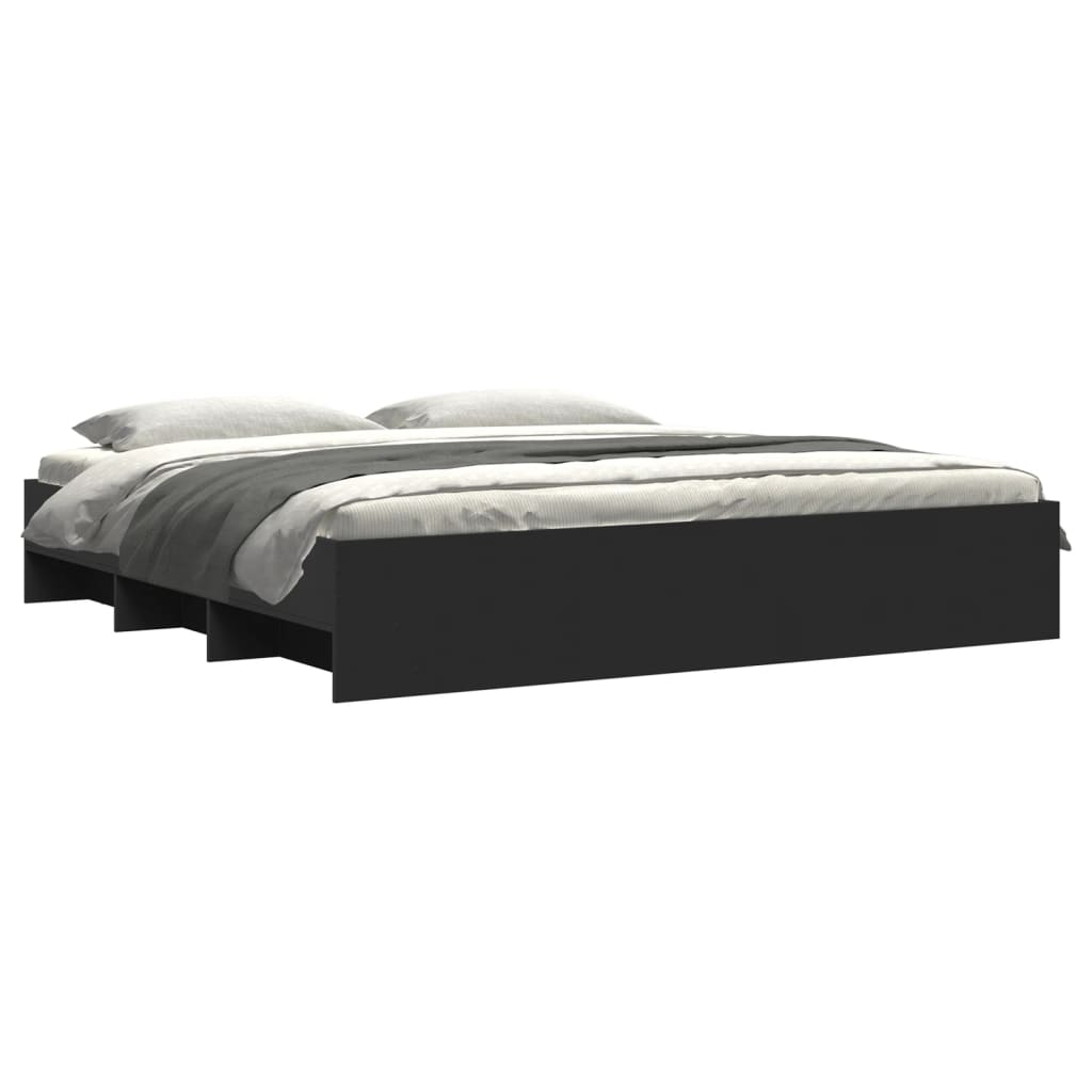 Cadru de pat, negru, 200x200 cm, lemn prelucrat