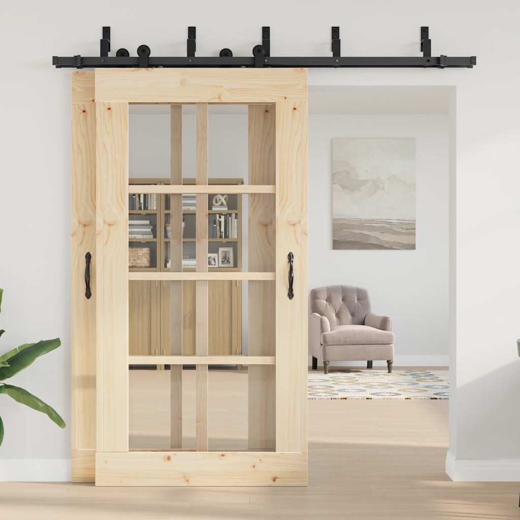 Set feronerie pentru uși glisante, negru, 213,5 cm, oțel