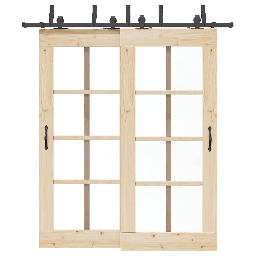 Set feronerie pentru uși glisante, negru, 200 cm, oțel