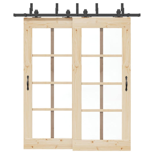 Set feronerie pentru uși glisante, negru, 200 cm, oțel