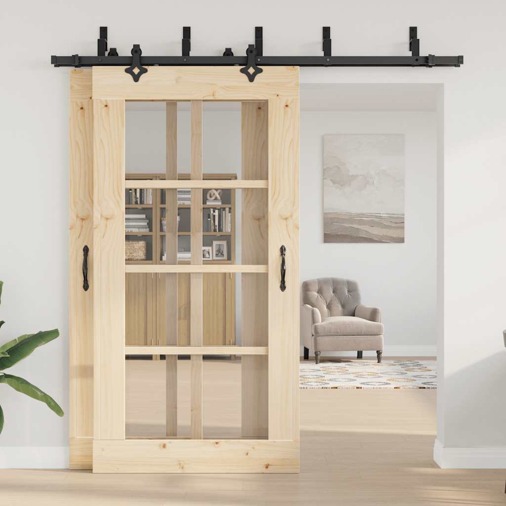 Set feronerie pentru uși glisante, negru, 213,5 cm, oțel