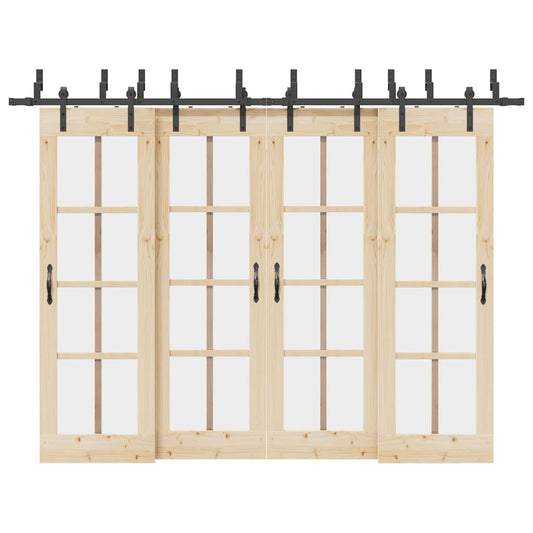 Set feronerie pentru uși glisante, negru, 305 cm, oțel