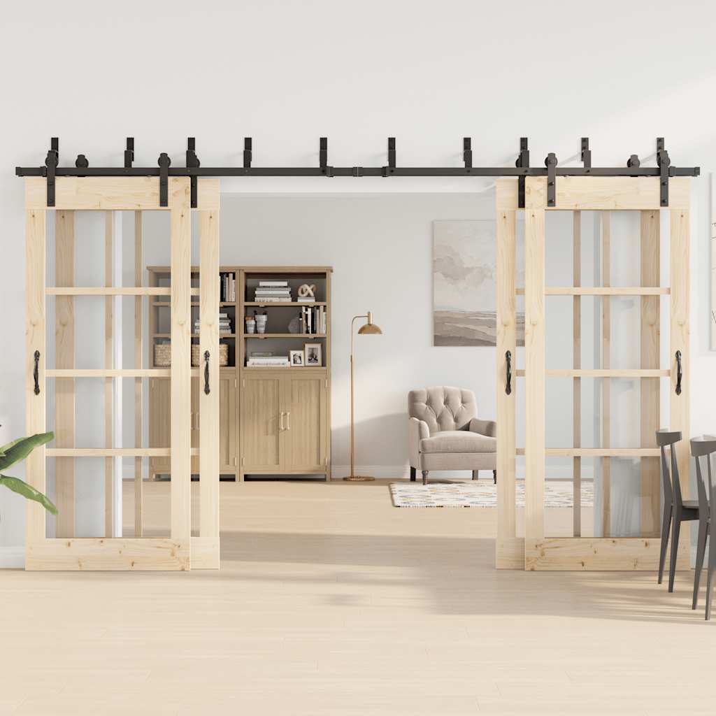 Set feronerie pentru uși glisante, negru, 366 cm, oțel