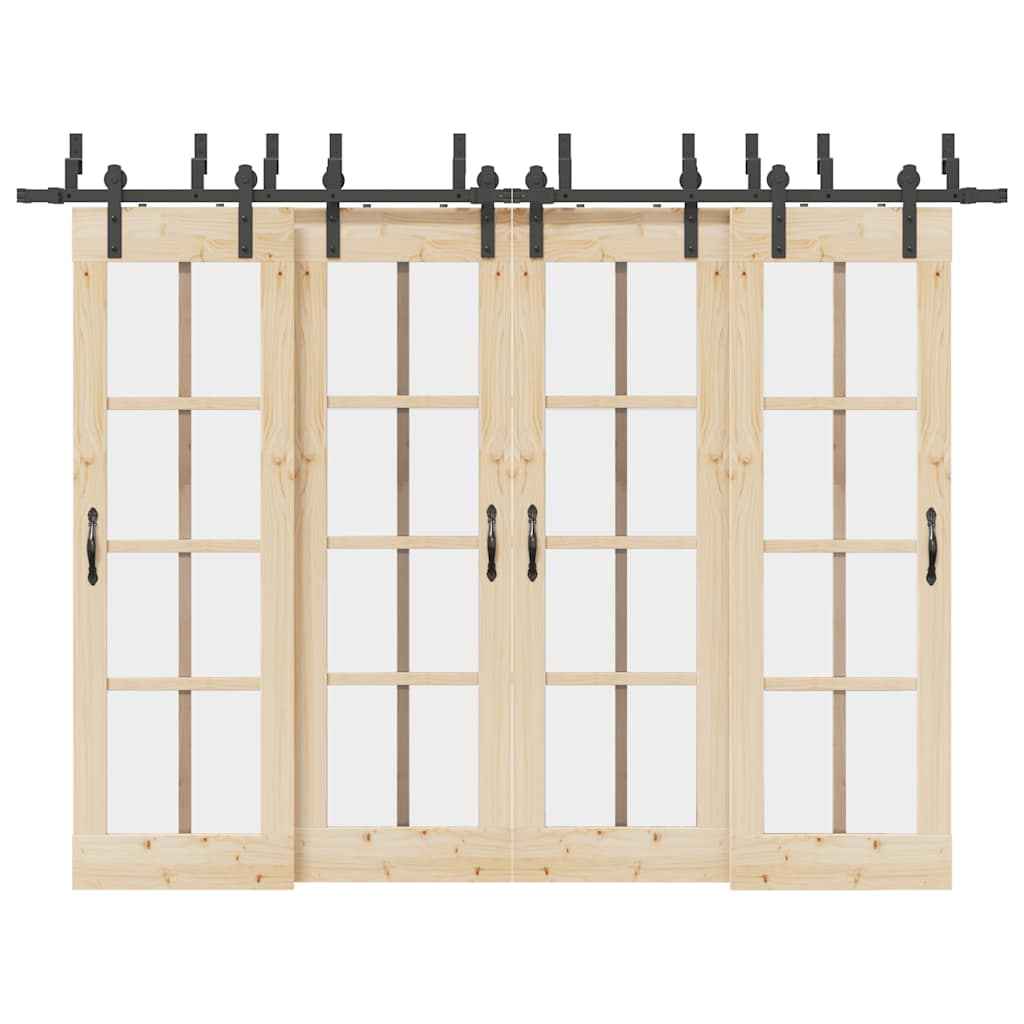 Set feronerie pentru uși glisante, negru, 305 cm, oțel