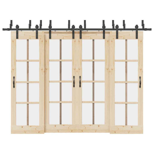 Set feronerie pentru uși glisante, negru, 305 cm, oțel