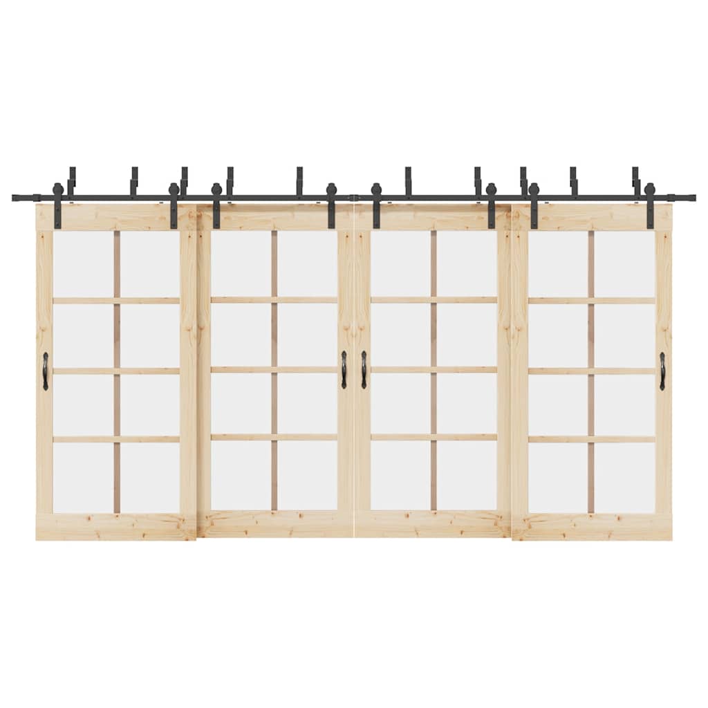 Set feronerie pentru uși glisante, negru, 427 cm, oțel