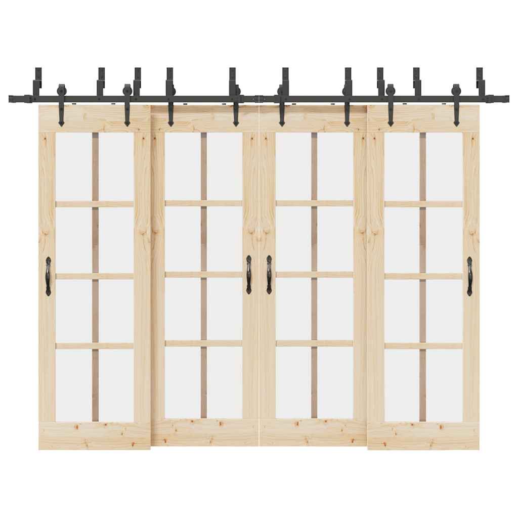 Set feronerie pentru uși glisante, negru, 305 cm, oțel