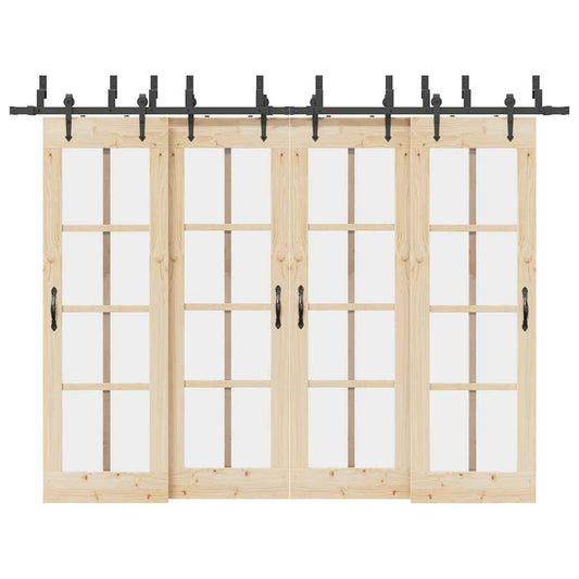 Set feronerie pentru uși glisante, negru, 305 cm, oțel