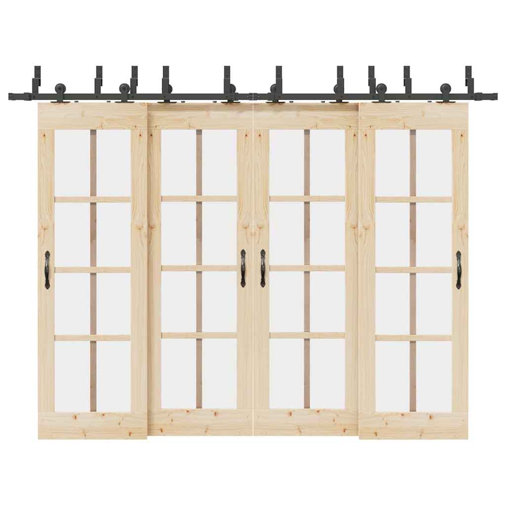 Set feronerie pentru uși glisante, negru, 305 cm, oțel