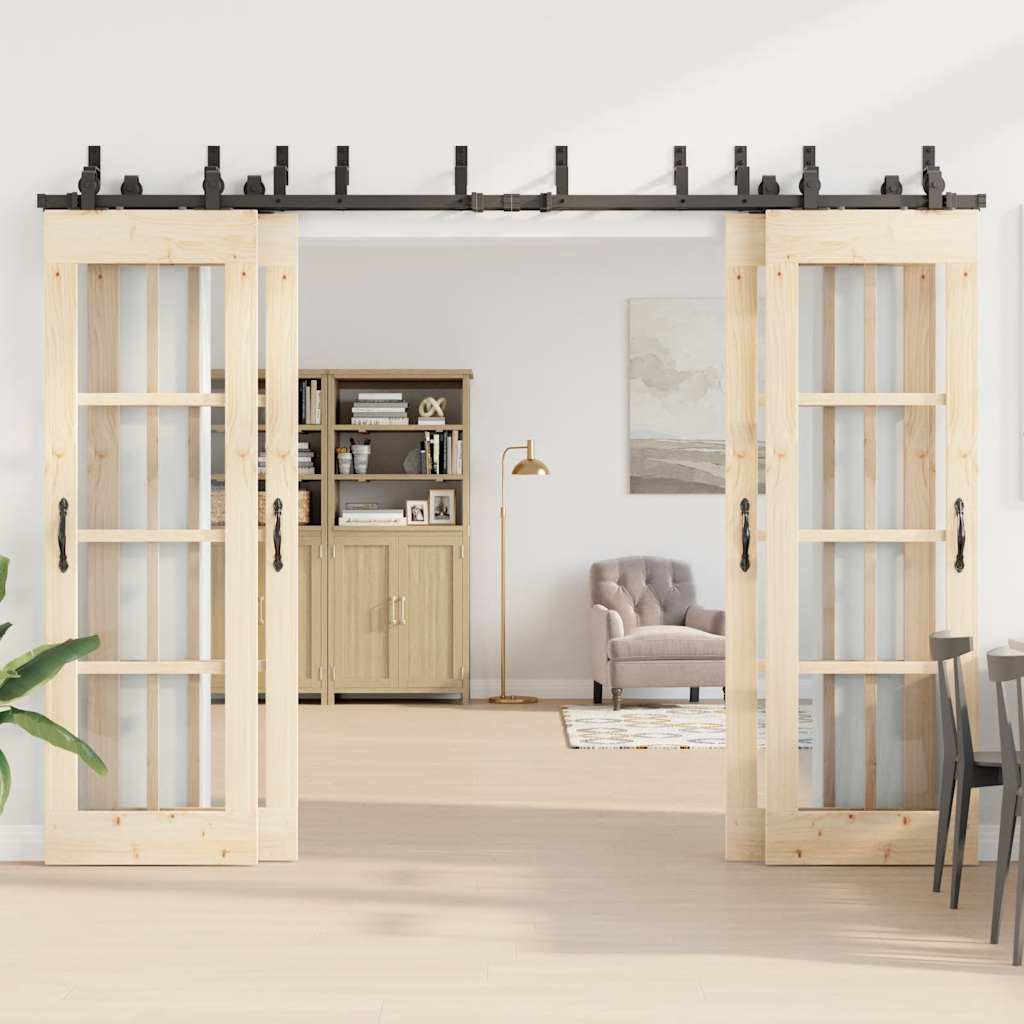 Set feronerie pentru uși glisante, negru, 305 cm, oțel