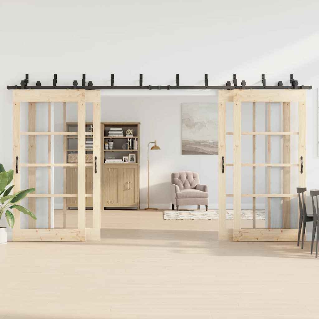 Set feronerie pentru uși glisante, negru, 427 cm, oțel