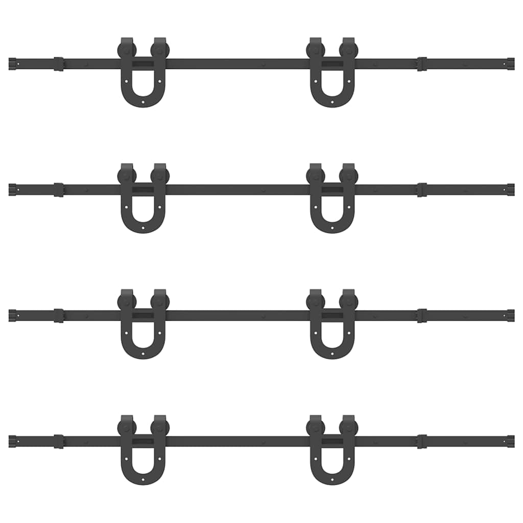 Set feronerie pentru uși glisante, negru, 366 cm, oțel