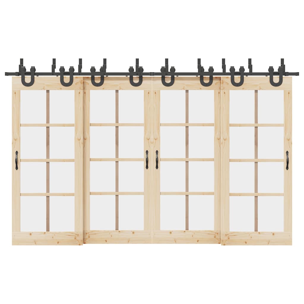 Set feronerie pentru uși glisante, negru, 366 cm, oțel