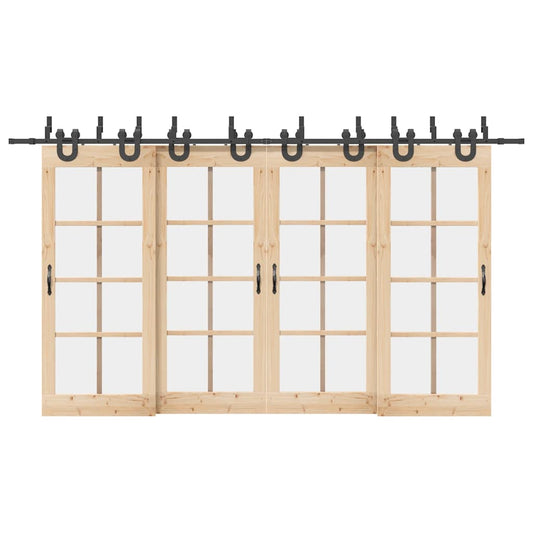 Set feronerie pentru uși glisante, negru, 400 cm, oțel