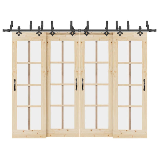 Set feronerie pentru uși glisante, negru, 305 cm, oțel