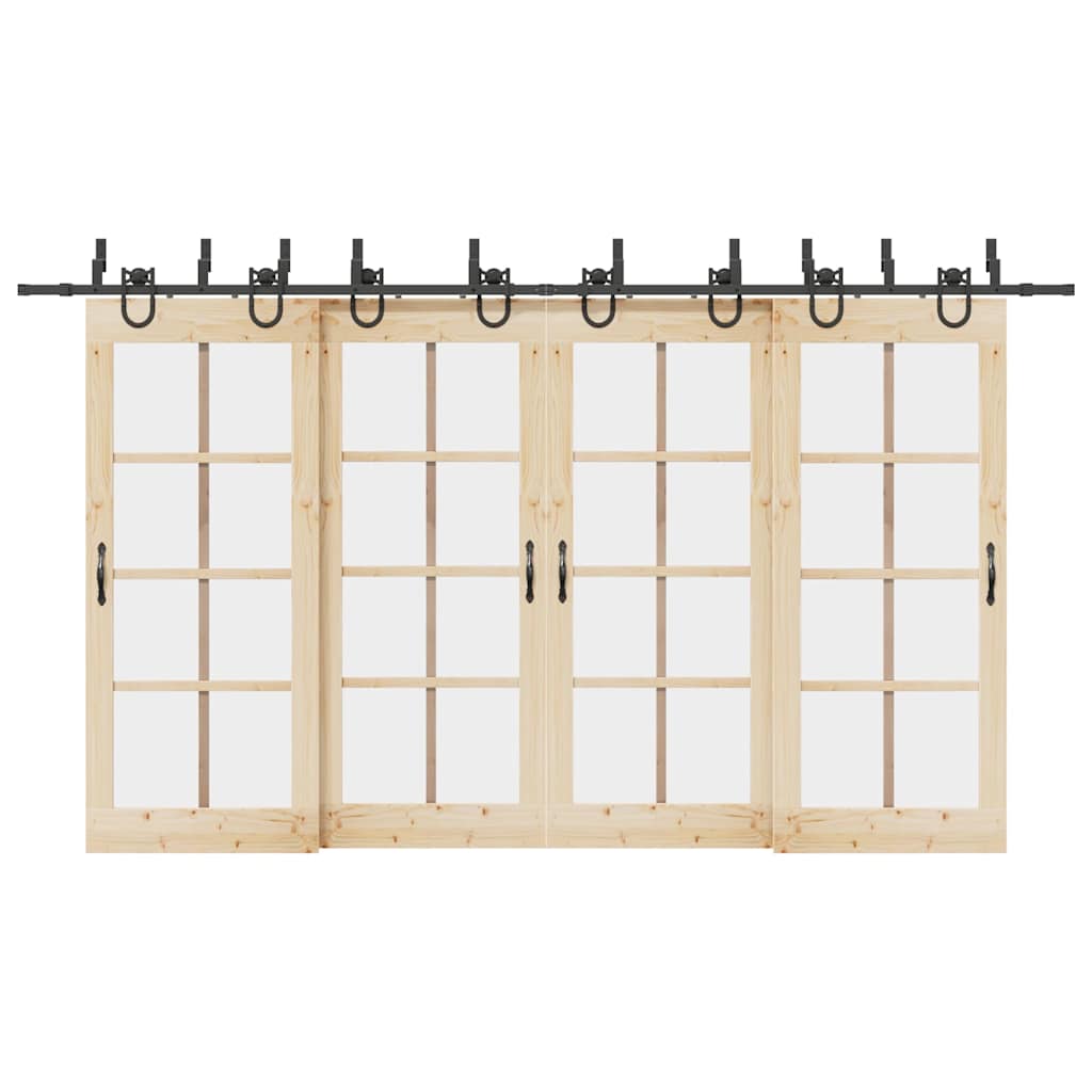 Set feronerie pentru uși glisante, negru, 400 cm, oțel