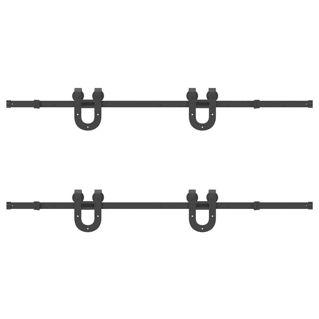 Set feronerie pentru uși glisante, negru, 366 cm, oțel