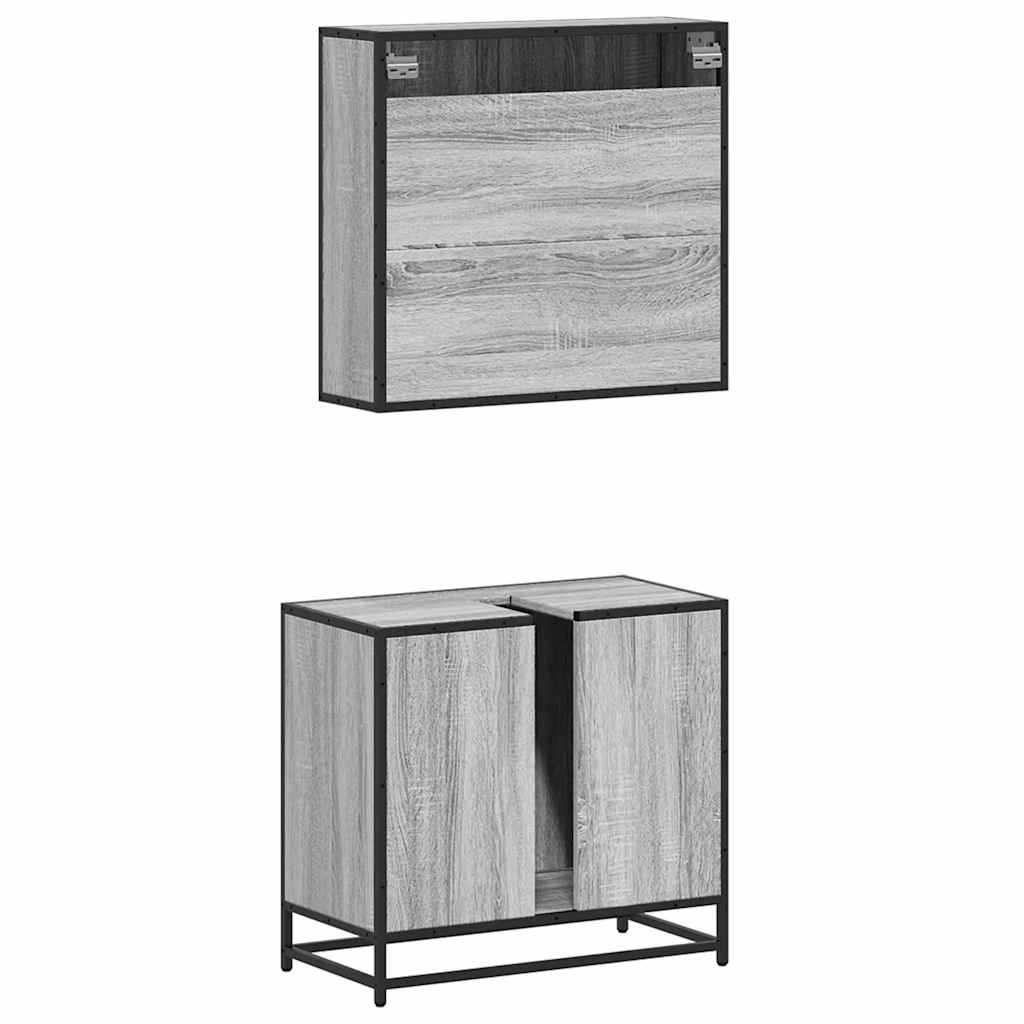 Set mobilier de baie, 2 piese, gri sonoma, lemn prelucrat