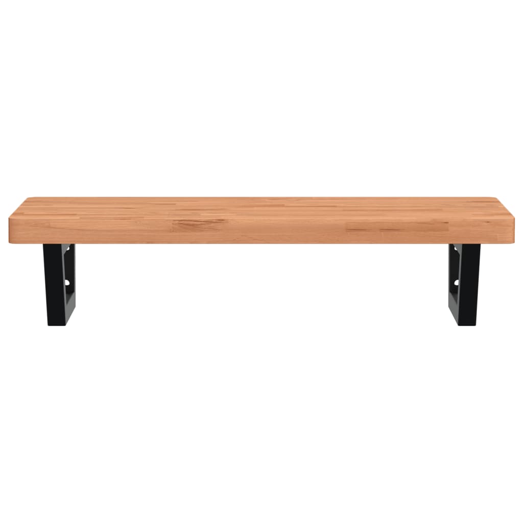 Raft pentru lavoar montat pe perete, oțel și lemn masiv fag