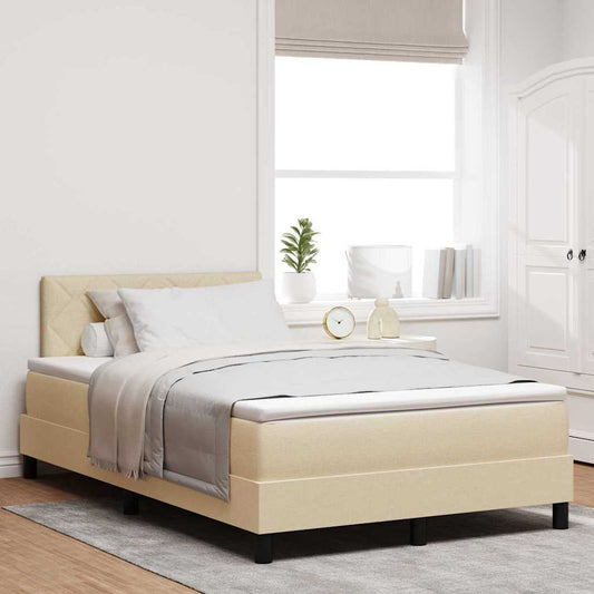 Pat cu arcuri cu saltea cu headboard Crem 120 x 200 cm țesătură