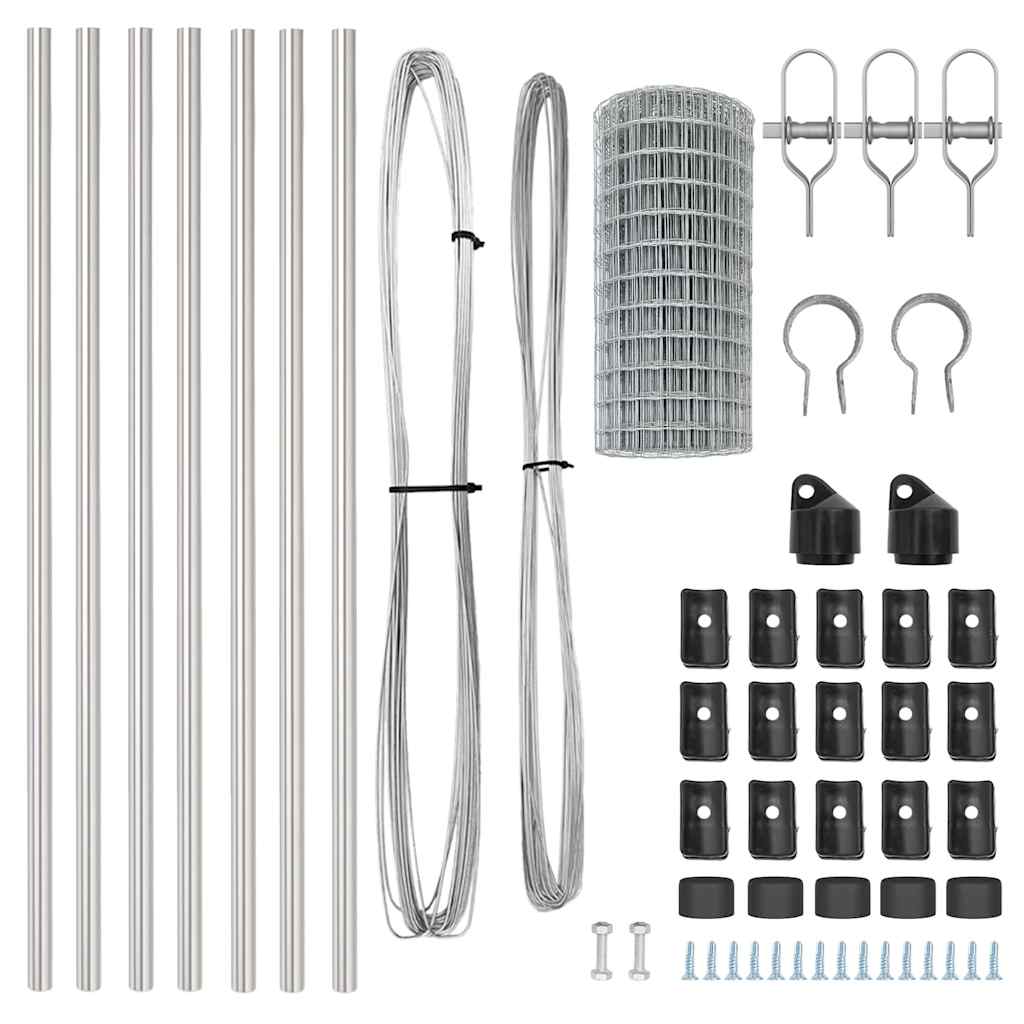 Gard cu Stâlp Argintiu 0,6 x 10 m Oțel și PVC