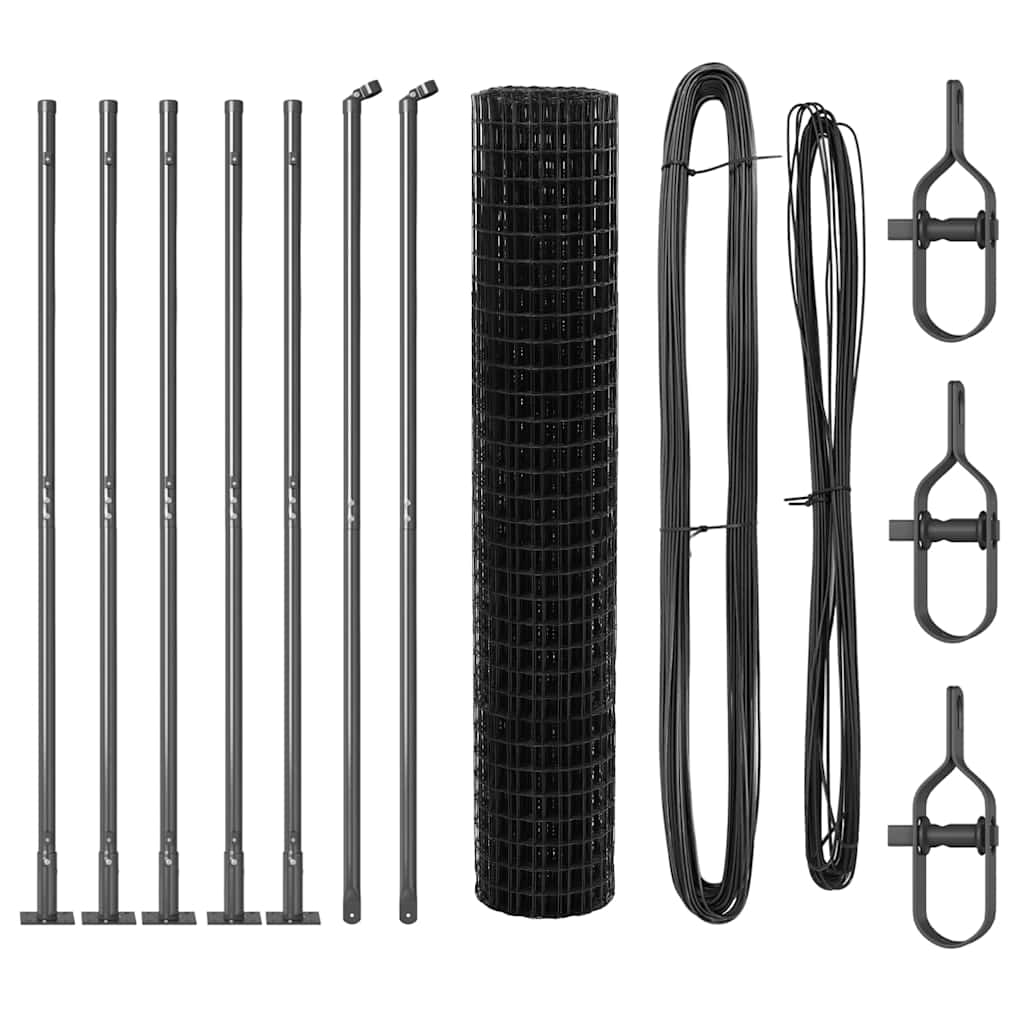 Gard cu Stâlp Gri 1,4 x 10 m Oțel și PVC