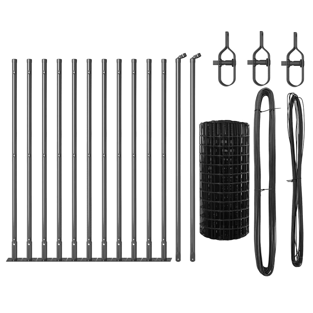 Gard cu Stâlp Gri 0,4 x 25 m Oțel și PVC