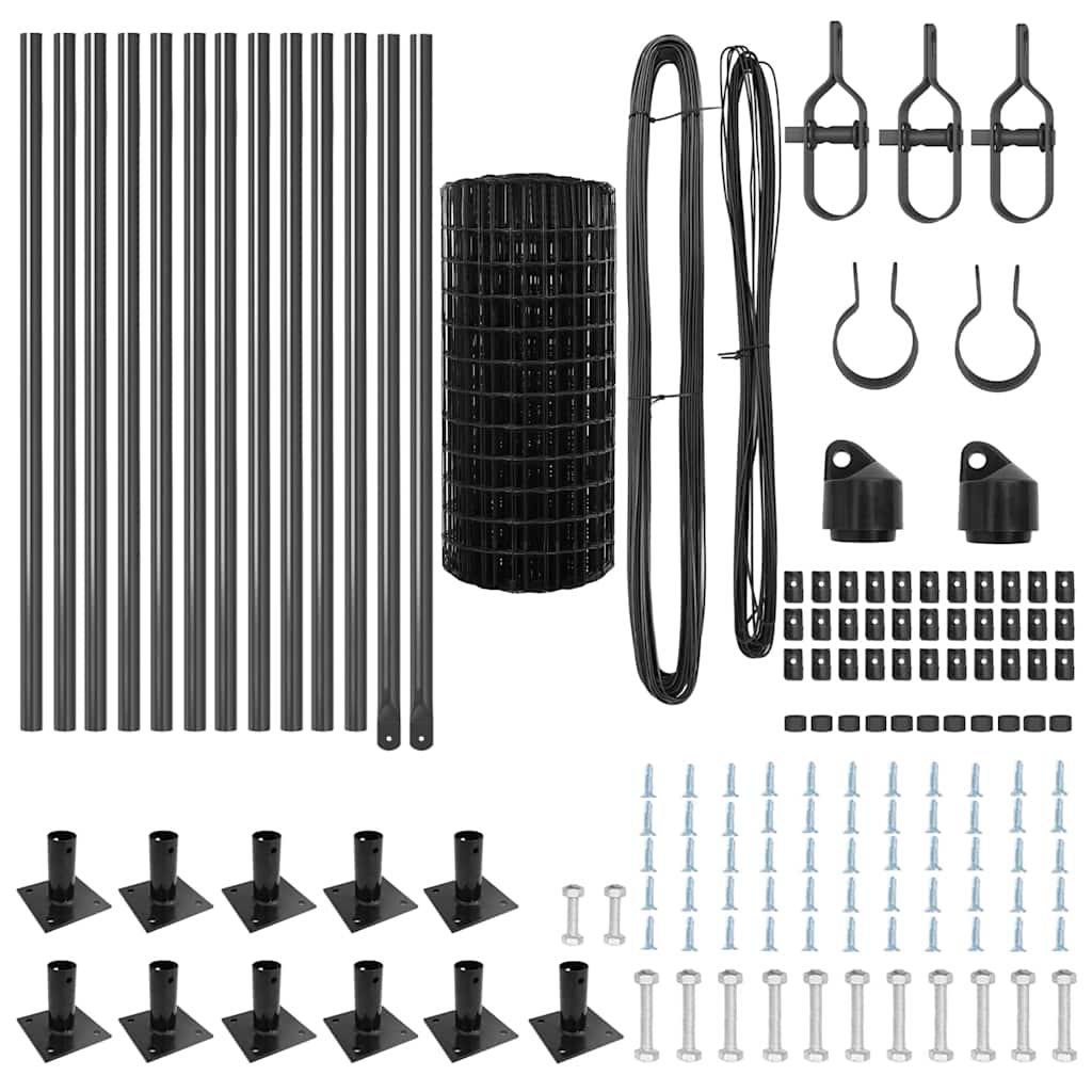 Gard cu Stâlp Gri 0,4 x 25 m Oțel și PVC