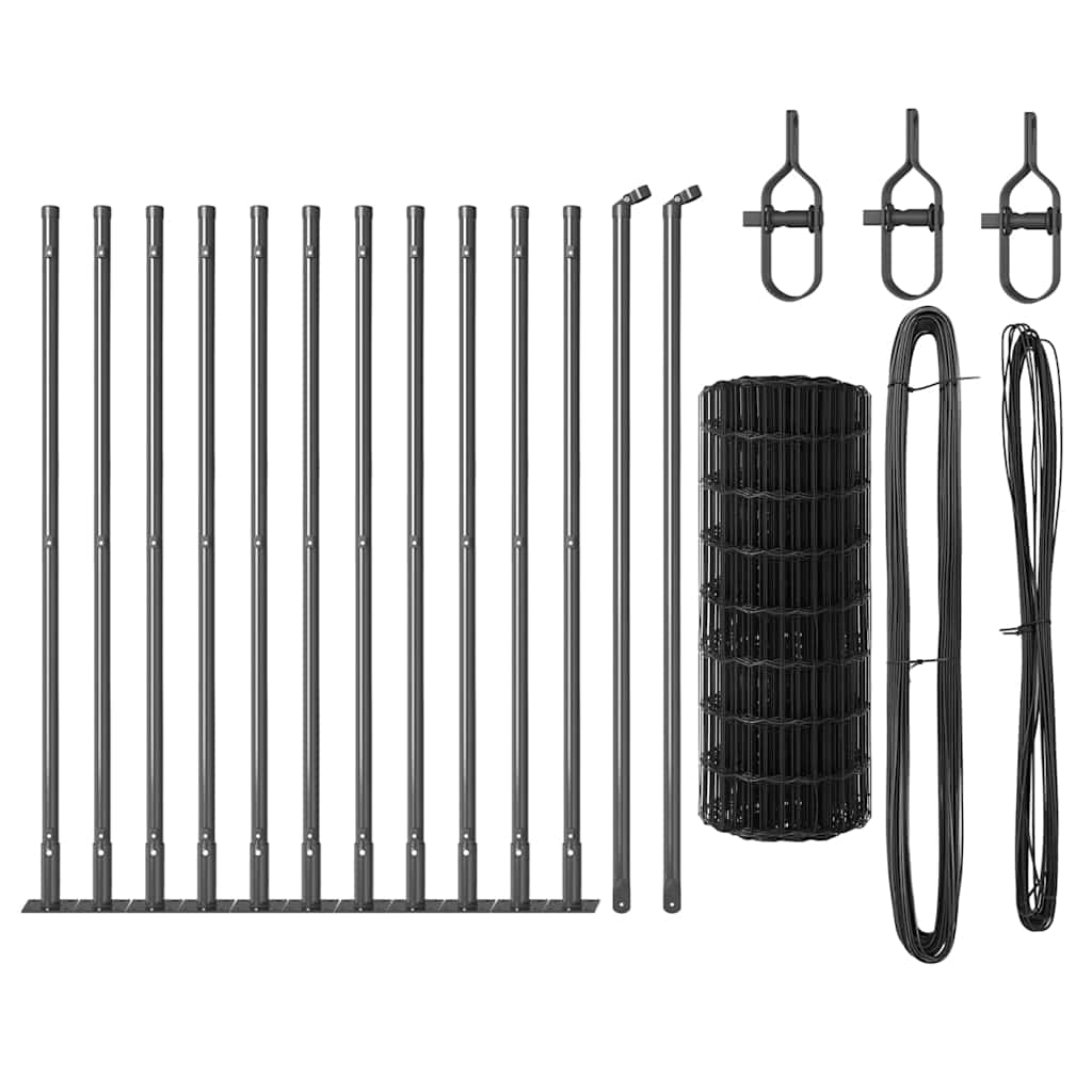 Gard cu Stâlp Gri 0,6 x 25 m Oțel și PVC