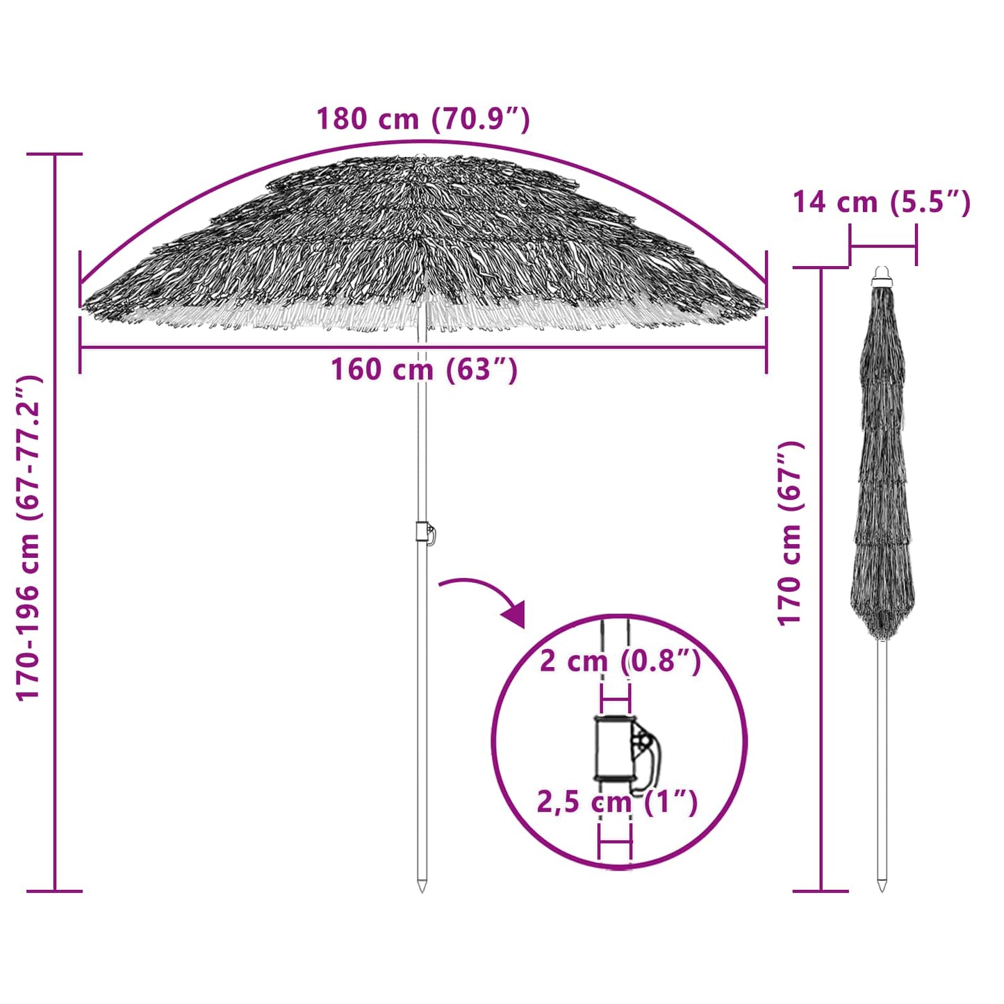 Parasol de Plajă natural 255 x 255 x 255 cm Poliester și oțel