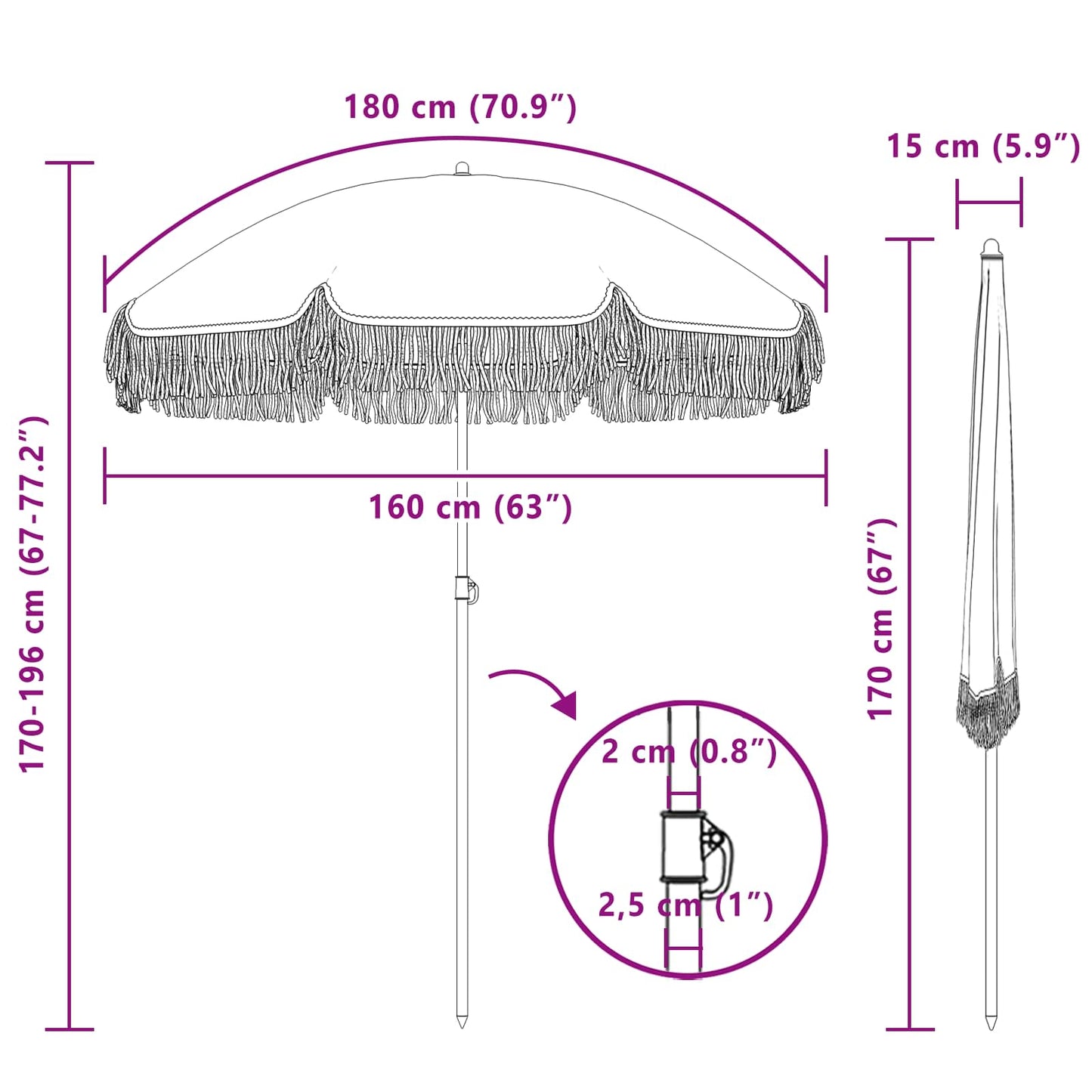 Parasol de Plajă Gri și alb 160 x 160 x 196 cm