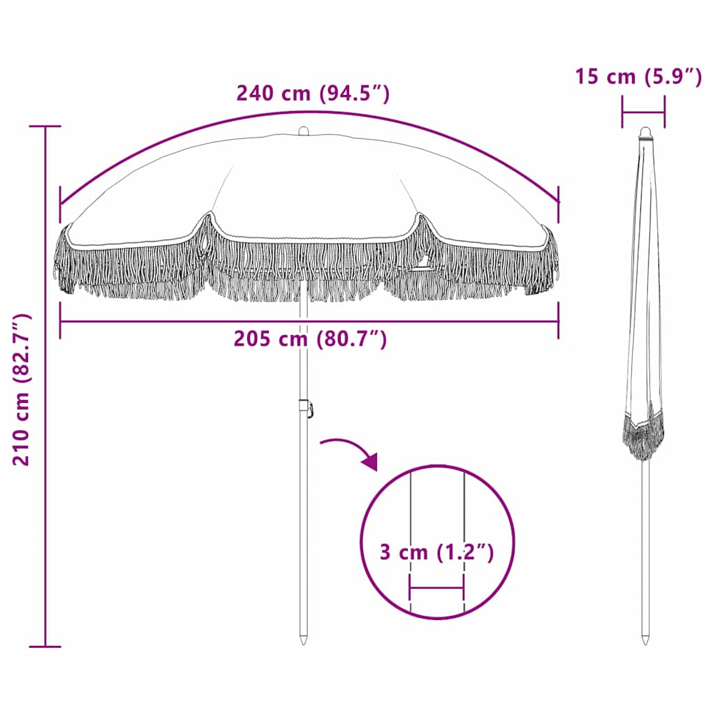 Parasol de Plajă Gri și alb 205 x 205 x 210 cm