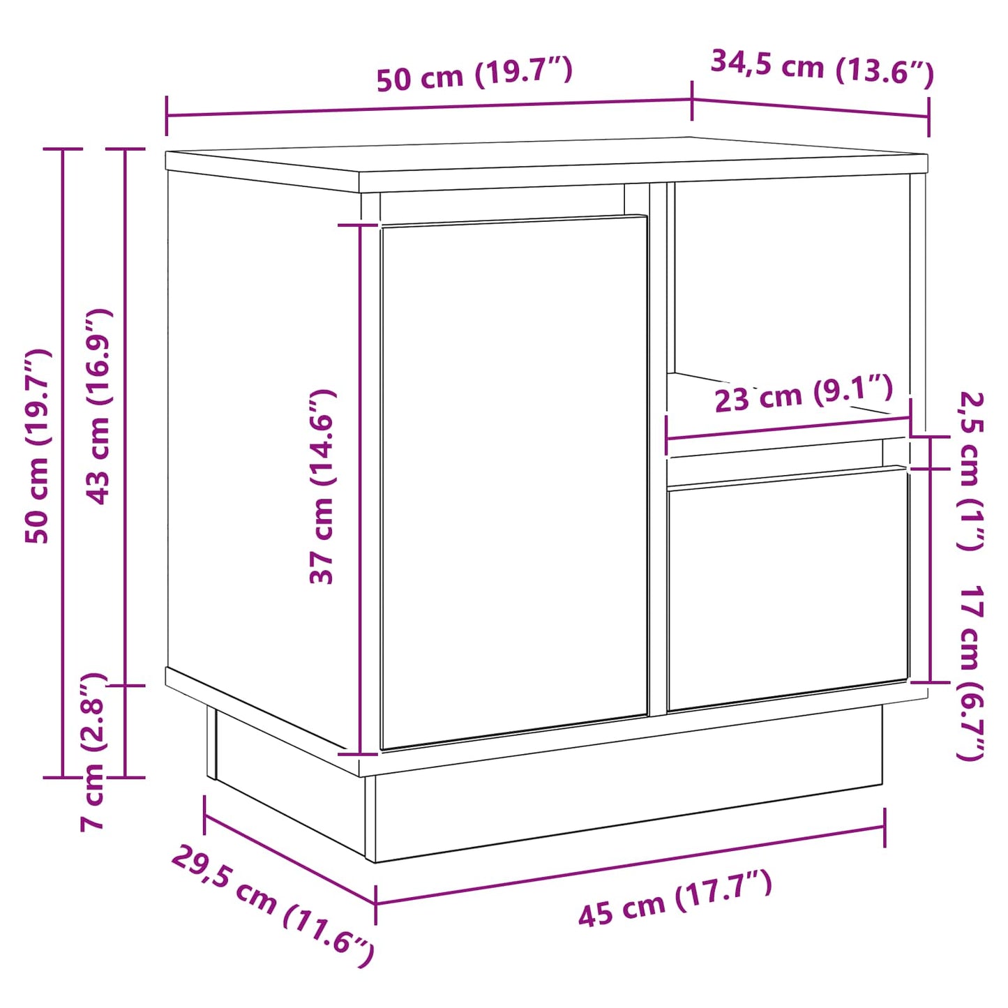 Dulap de noapte Gri din beton 50 x 34,5 x 50 cm Lemn compozit