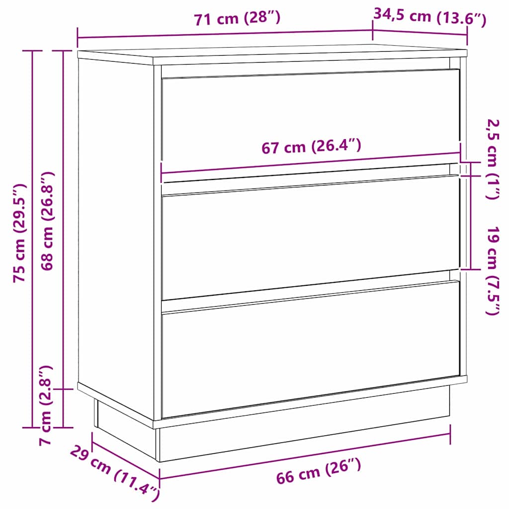 Dulap de noapte cu sertar Alb 71 x 34,5 x 75 cm Lemn compozit