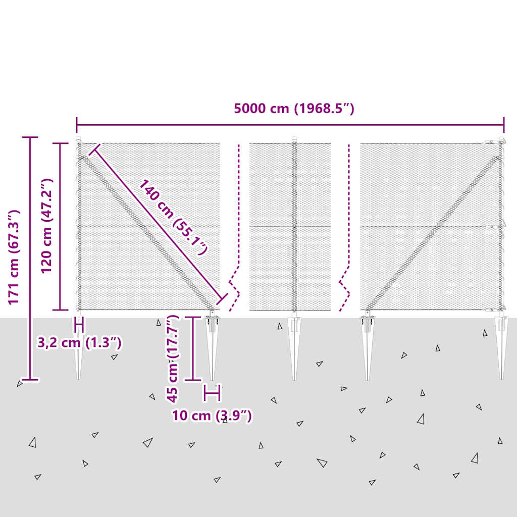 Stâlp de gard. Gri 50 x 1,2 m (plasă de 13 mm) Oțel și PVC