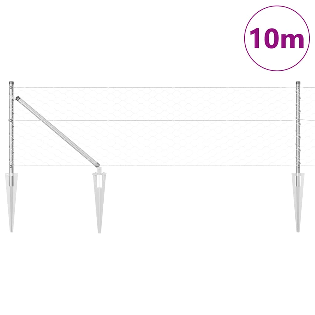 Stâlp de gard. Argintiu 10 x 0,6 m (plasă 50 mm) Oțel