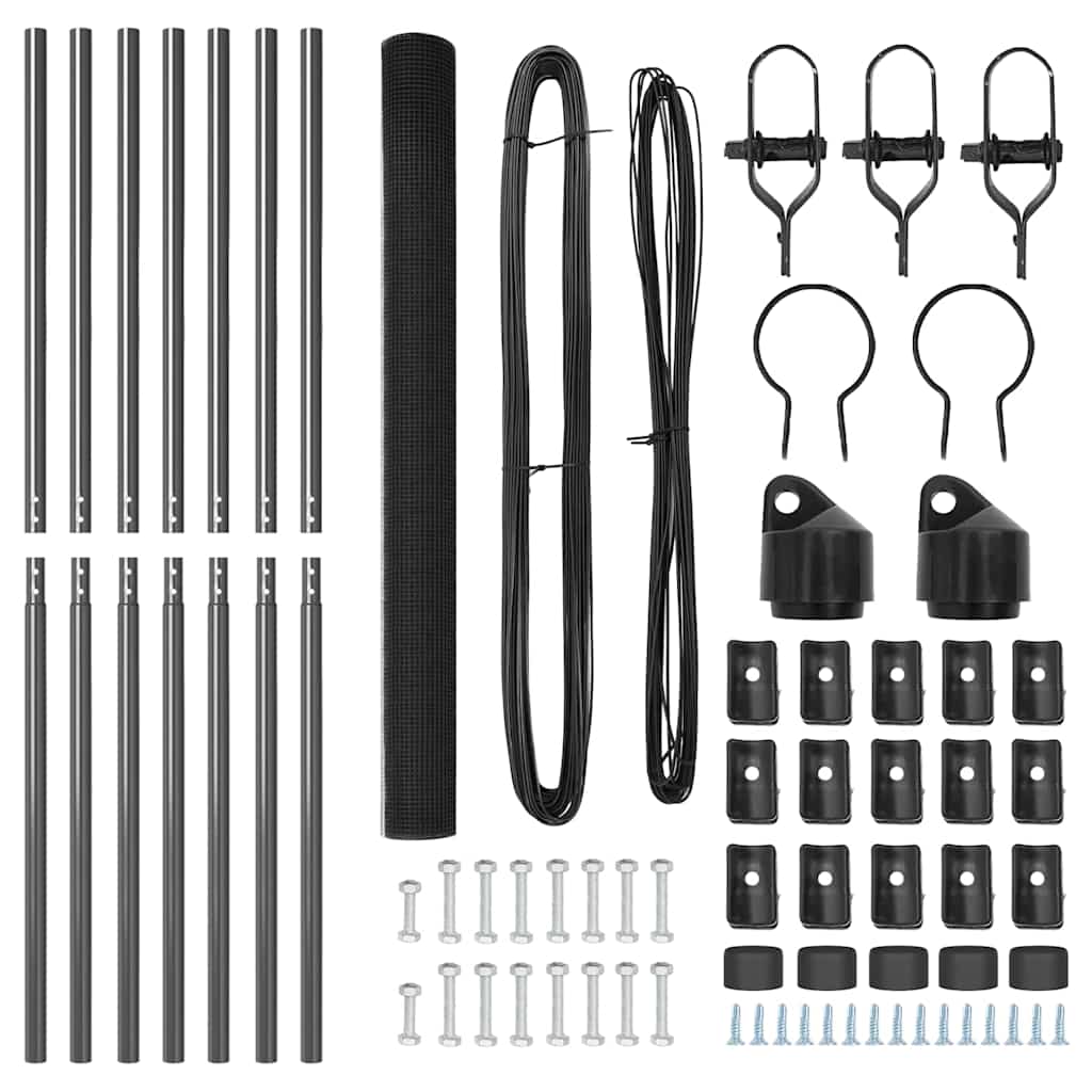Stâlp de gard. Gri 10 x 1,6 m (plasă de 12 x 12 mm) Oțel și PVC